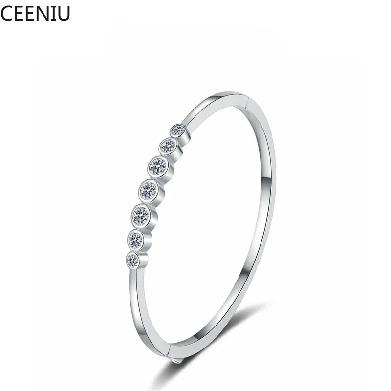 2.5ct Moissanite Bangles for Women Solid 925 Silver GRA Certified Diamond Rhinestone Wedding Bracelet for 16-17cm Wrist