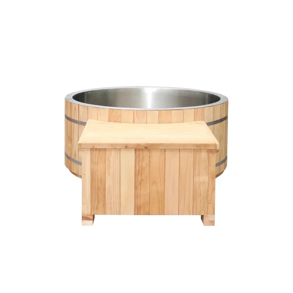 Cheap 1 Person Stainless Steel Ice Bath Tub Cold Plunge Ice Bath Tub with Chiller and Wooden Ladder