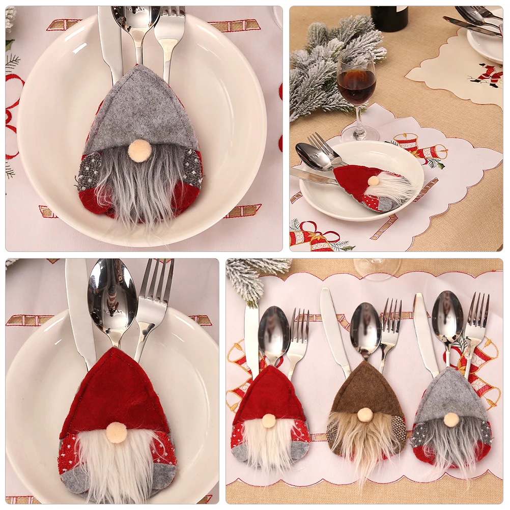 

6Pcs Christmas Tableware Cover Silverware Holder Red Grey Exquisite Cutlery Bags for Holiday Decoration Christmas Tableware Bag