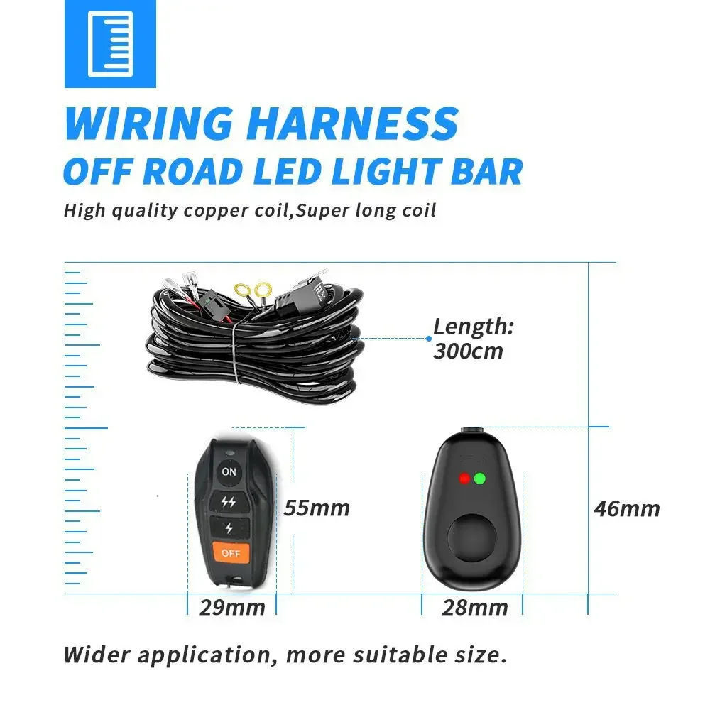 Car Led Working Lamp Strip Light Spotlight Multi-Mode Flash Wireless Control Wiring Harness 3 M18awg  Remote Control One to Two