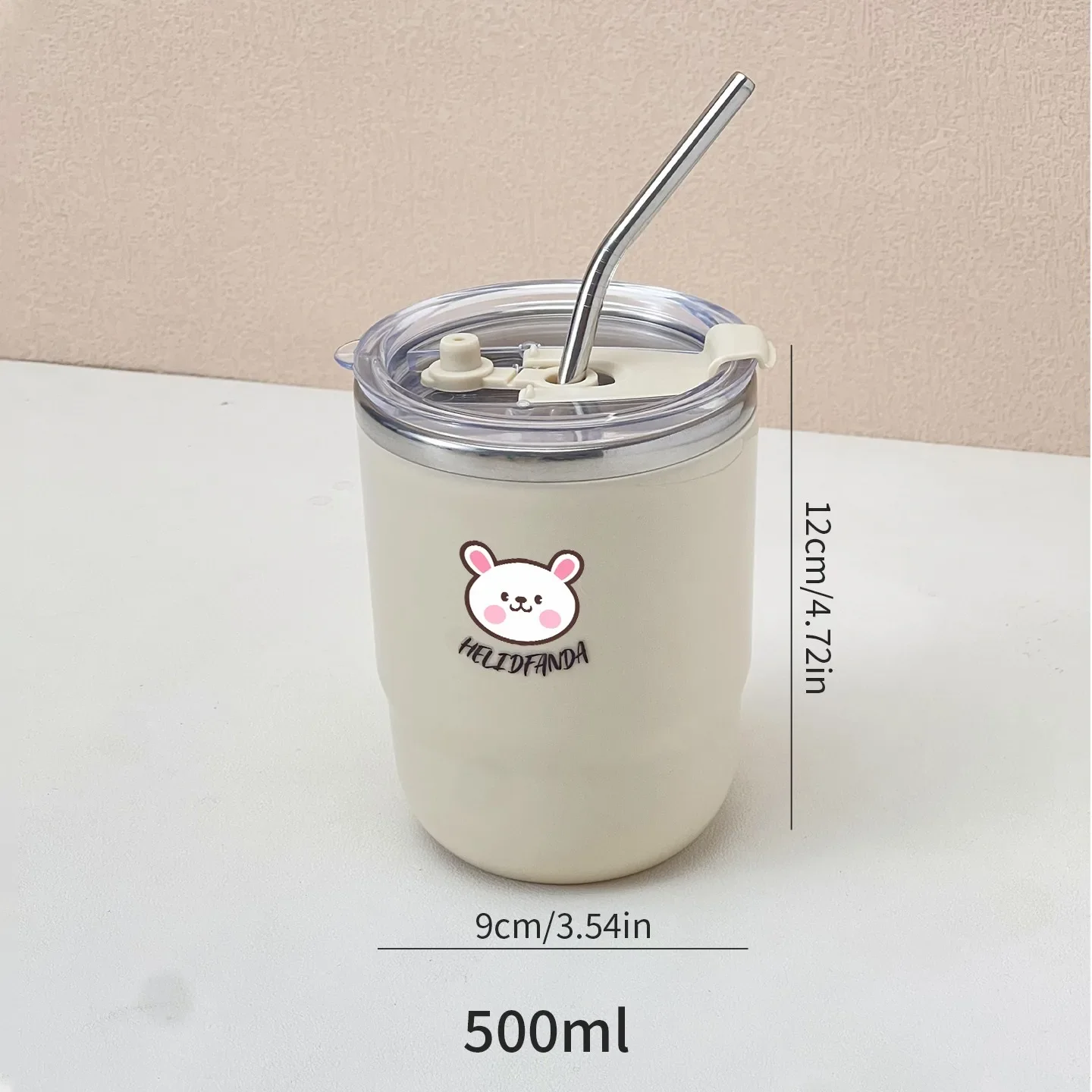 500ML thermosbeker met rietje, gemaakt van 304 roestvrij staal, dubbelwandig geïsoleerd, draagbare, lekvrije koffiebeker voor kinderen.