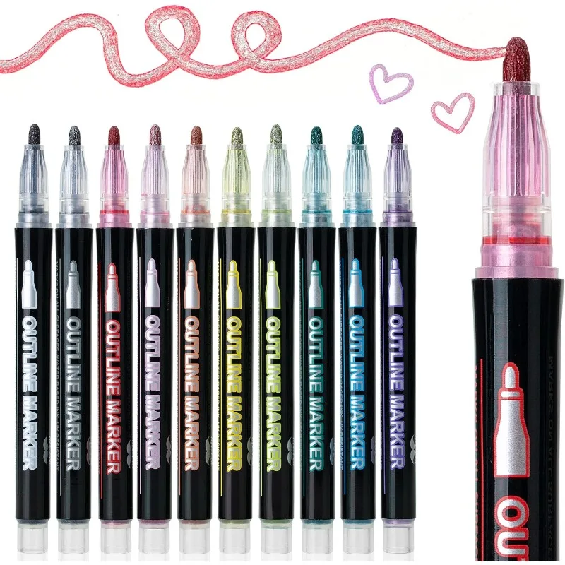 Double Line Outline Art Pen Marker Pen DIY Graffiti Outline Marker Pen Highlighter Scrapbook Diary Poster Card