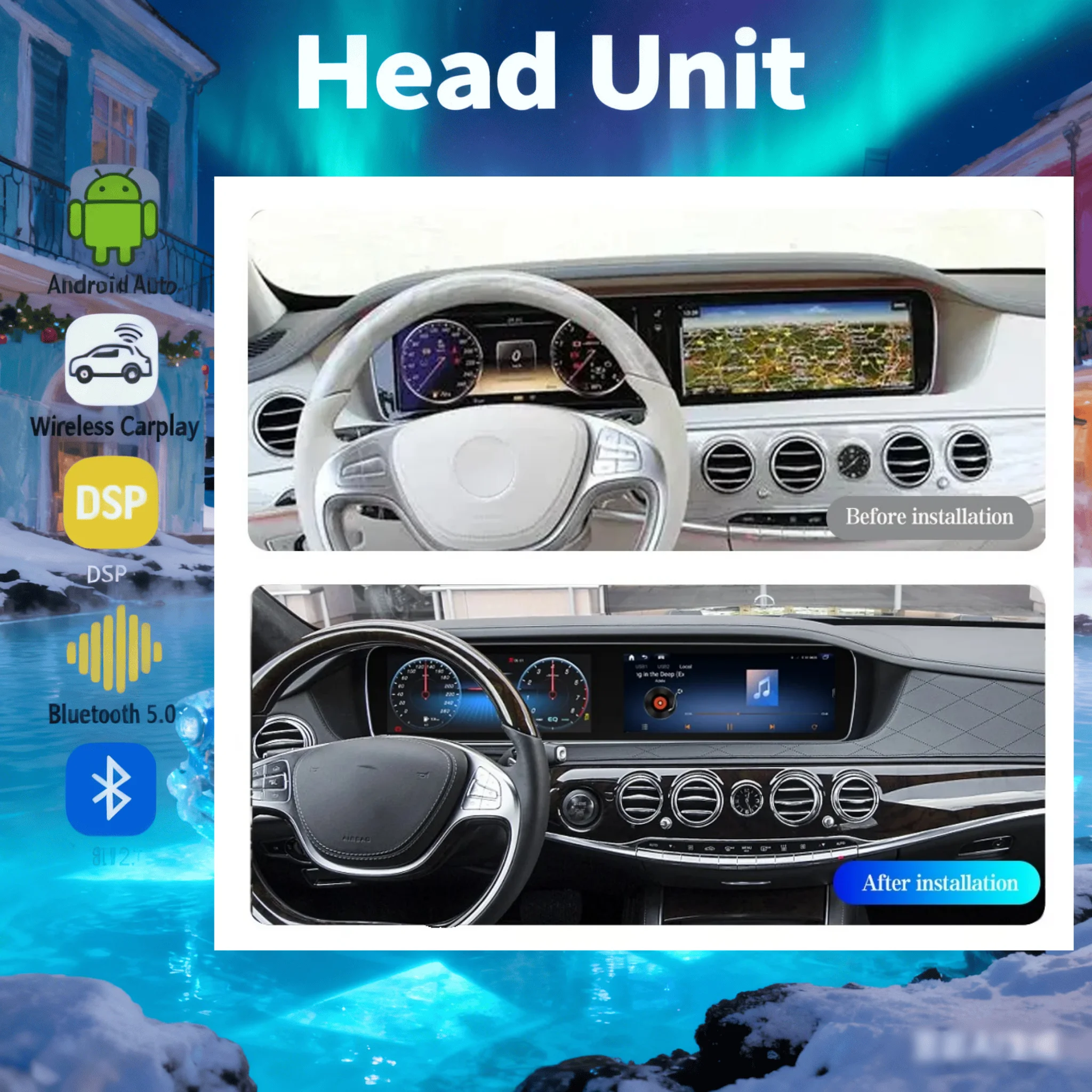 

CY For Mercedes Benz S Class W222 2018-2023 dual-screen Car Radio Carplay Auto GPS Navigation Multimedia Video Head Unit BT 5.0