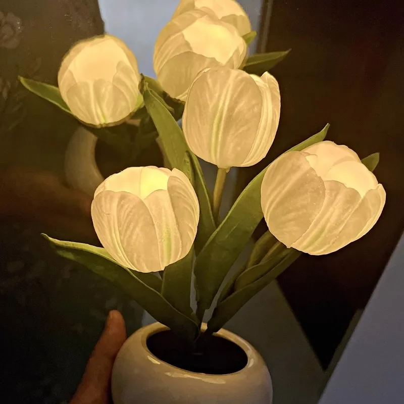 Tulip Nightlight Simulation Bouquet Insertion Electric Light Bedroom Girl Decorative Atmosphere Desk Lamp Gift