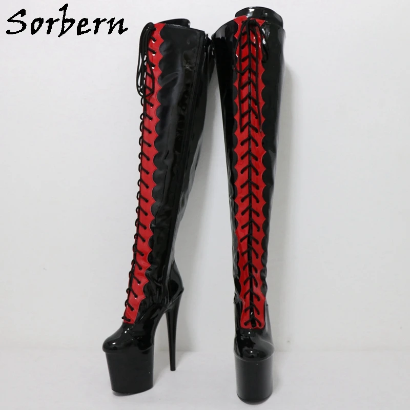 Sorbern 20Cm Stripper High Heel Over The Knee Boots For Pole Dancer Lace Up Thick Platform Round Toe Dance Shoes Custom