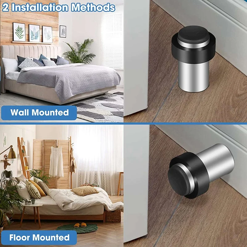 12Pieces Door Stops Floor Mounted Door Stopper Stainless Steel Cylindrical Floor Door Stop For Bottom Or Top Of Door