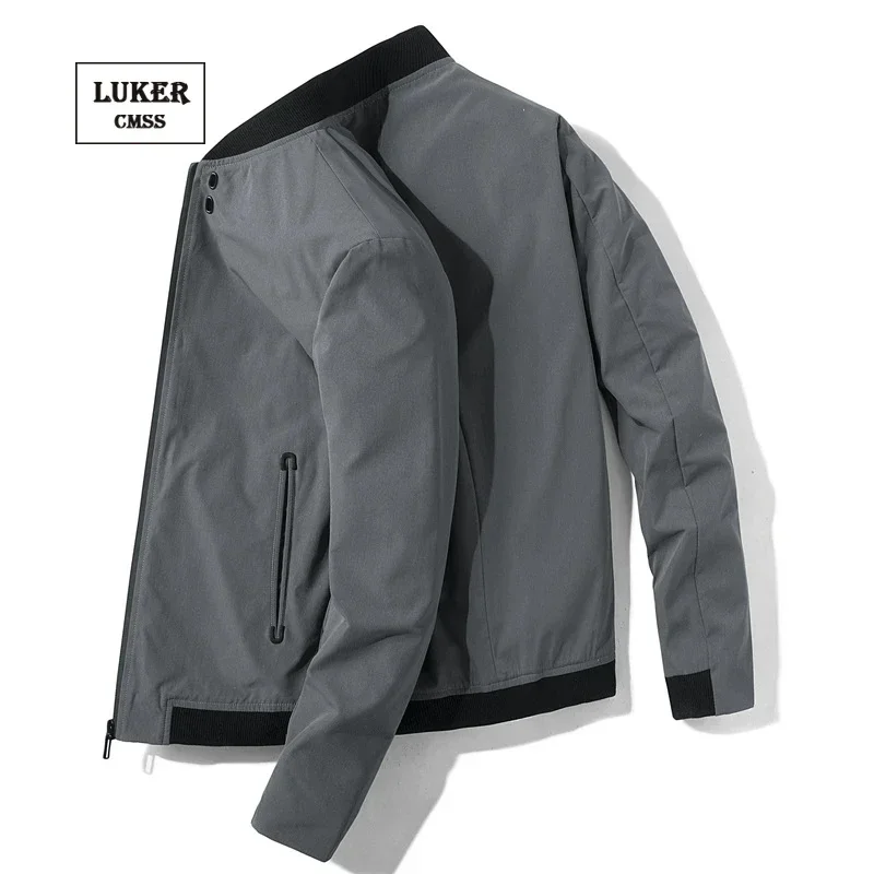 LUKER CMSS Summer Men Jacket Grey Business Brand Clothing Male Fashion Stand Collar Slim Solid Bomber Top Size 4XL