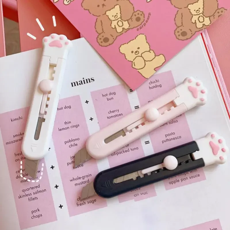 Kawaii Mini Pocket Cat Paw Art Utility Knife Express Box Knife Paper Cutter Craft Wrapping Refillable Blade Stationery Big sale