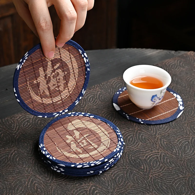 

Bamboo Anti-scald Coaster Antiskid Tea Mat Fireproof and Reusable Hot Pad Table Protector Kitchen Items Accessories Tableware