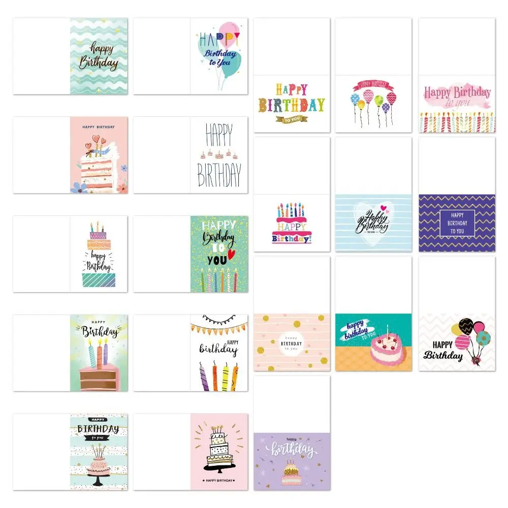 20pcs Combination Set Birthday Greeting Card DIY Blessing Happy Birthday Card with Envelope Handwriting Message Cards