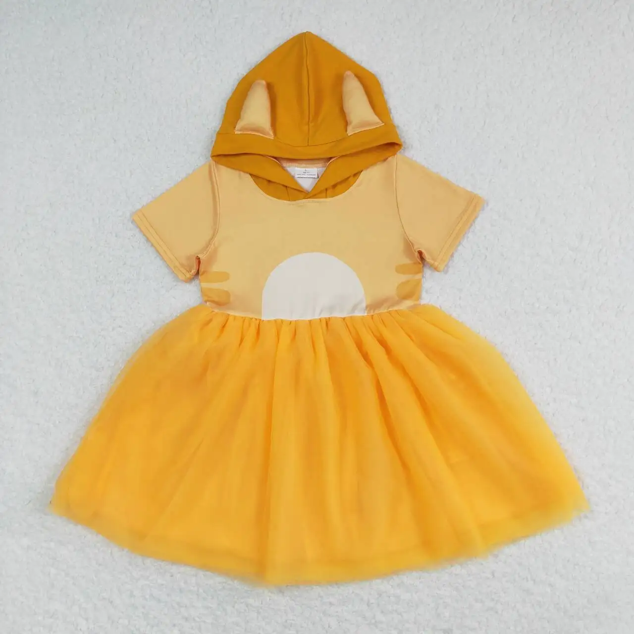 Fashion Summer Baby Girls Blue And Yellow Tulle Hooded Short-sleeved Dress Set Clothes RTS