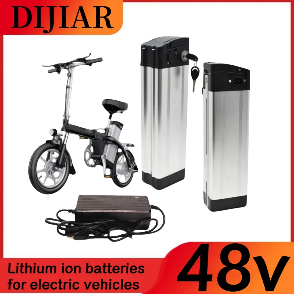 New 48V 20ah 25ah 30ah 35ah 40ah Silver Fish 48V Lithium Battery with Aluminum Case Anti theft Lock Comes with Charger as a Gift