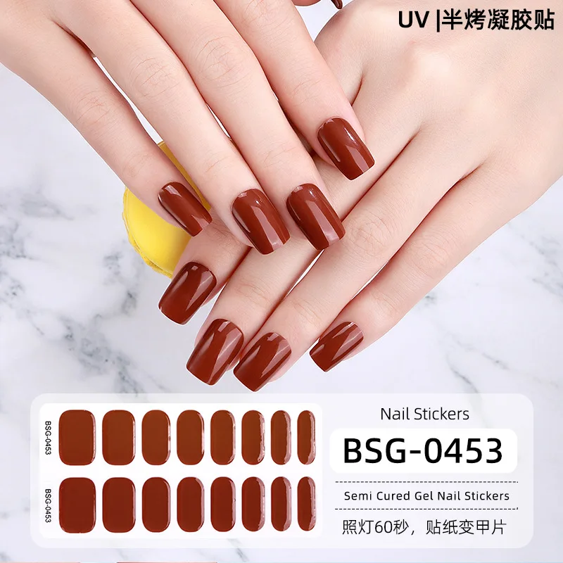 16 Streifen reine Farbe halb härtende Nagel aufkleber UV-Gel Nagel pflaster Phototherapie langlebige Abziehbilder Nail Art Dekorationen