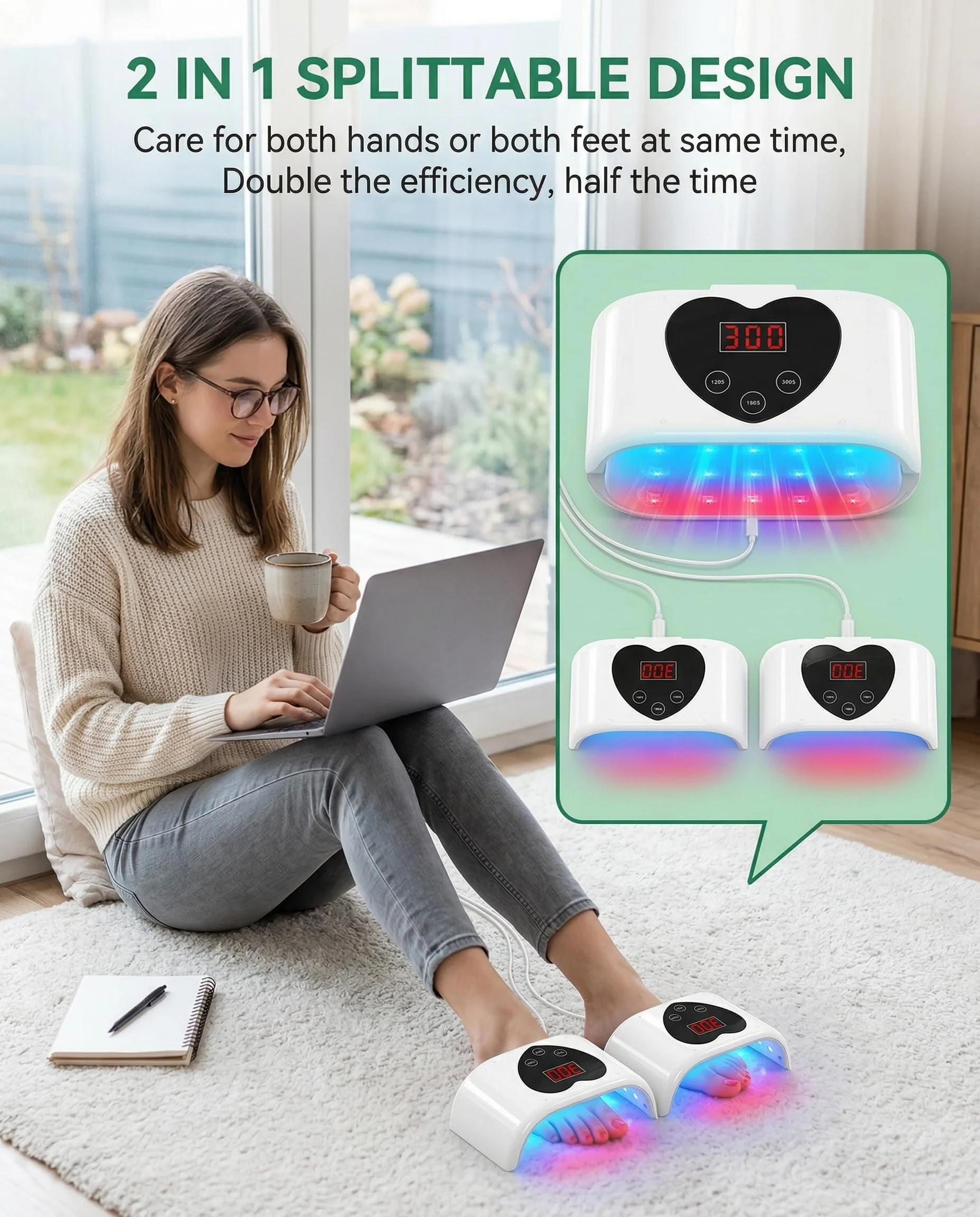 Separable Design  ﻿Repair Nail Fungus Laser Treatment Device for All Nails 80 LEDs 460nm Breathable Blue Light & 650nm Red Light Device for Nail Fungal Essential Oil Toenail Fingernail Onychomycosis Toe Cure Effectively 120s/180s/300s Timer Nail Care view 2