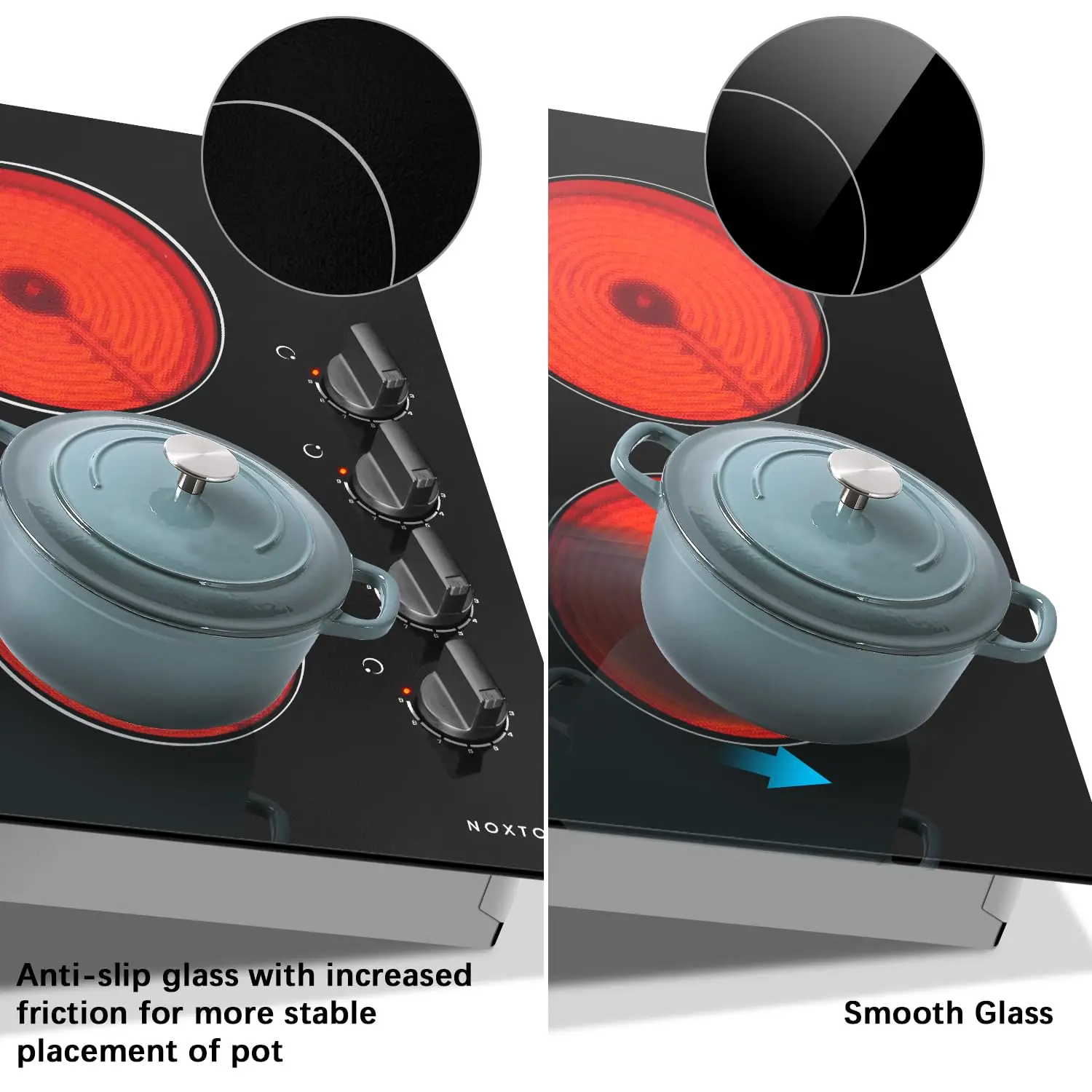 ノックストン 24インチ 電気コンロ 4口 電気ストーブトップ、220-240v、6000W、プラグなし、ハードワイヤー接続