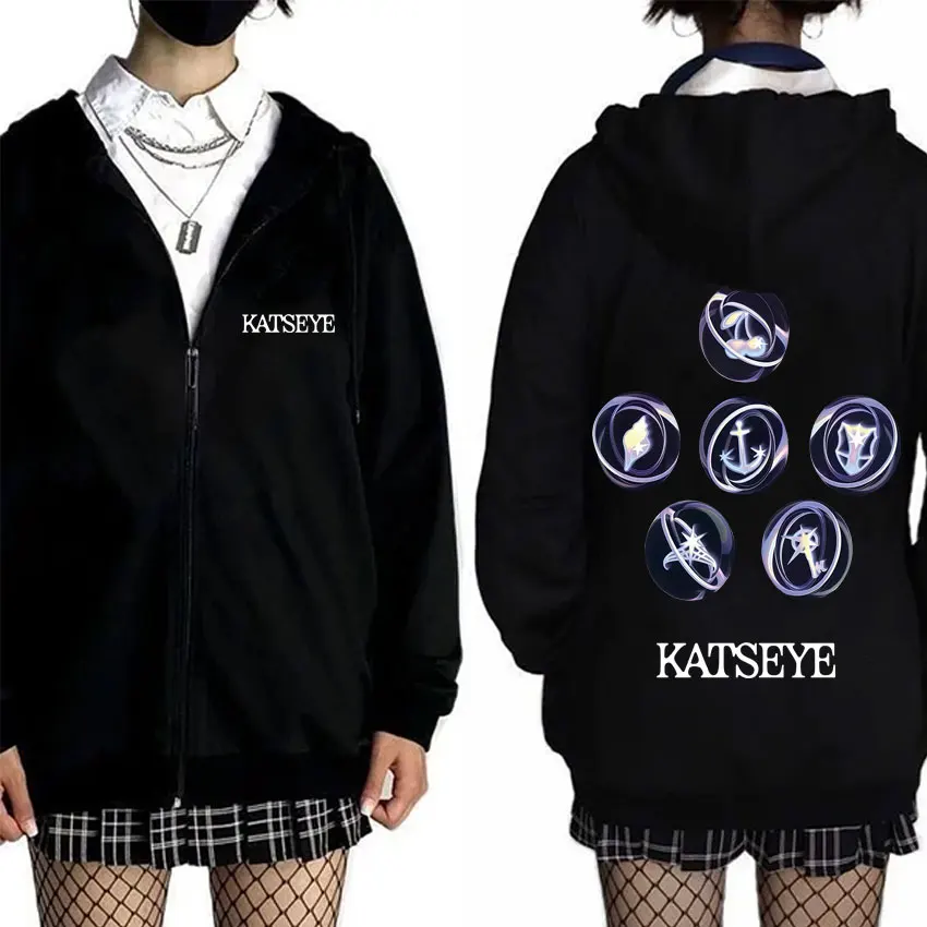 

Korean Girl Group KATSEYE SIS Album Graphic Zipper Hoodie Men Women Casual Fleece Vintage Zip Up Jacket Unisex Zip Up Sweatshirt
