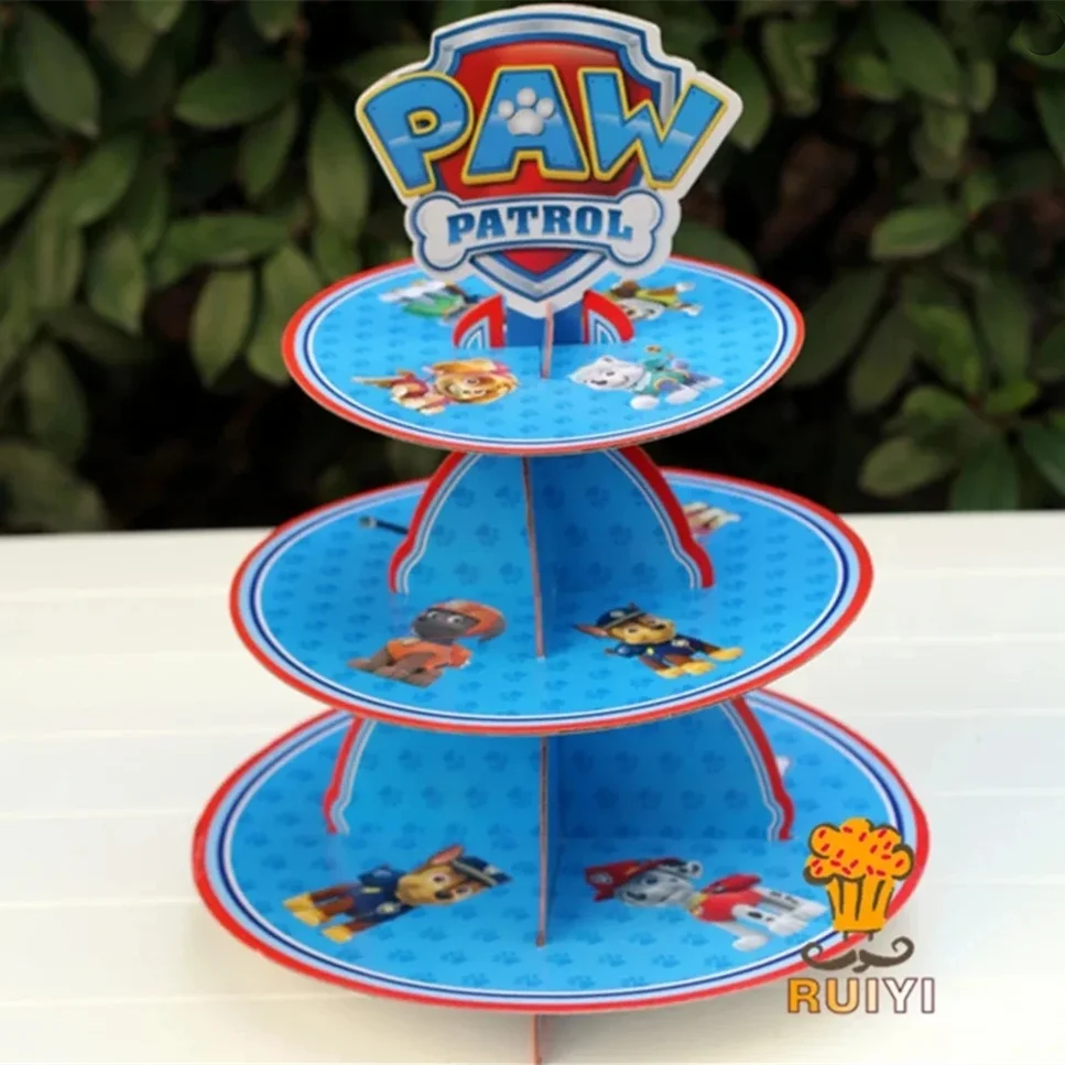 Paw Patrol Three Tier Cake Stand Cute Puppy Cartoon Cake Stand Kids Birthday Party Decorations Dessert Tray Party Supplies