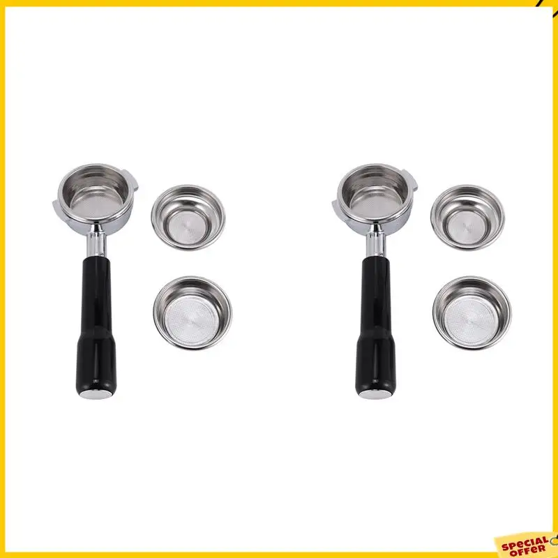 Portafiltro de café expreso profesional de acero inoxidable sin fondo A24P 2X 58MM con cesta de filtro de tazas individuales y dobles