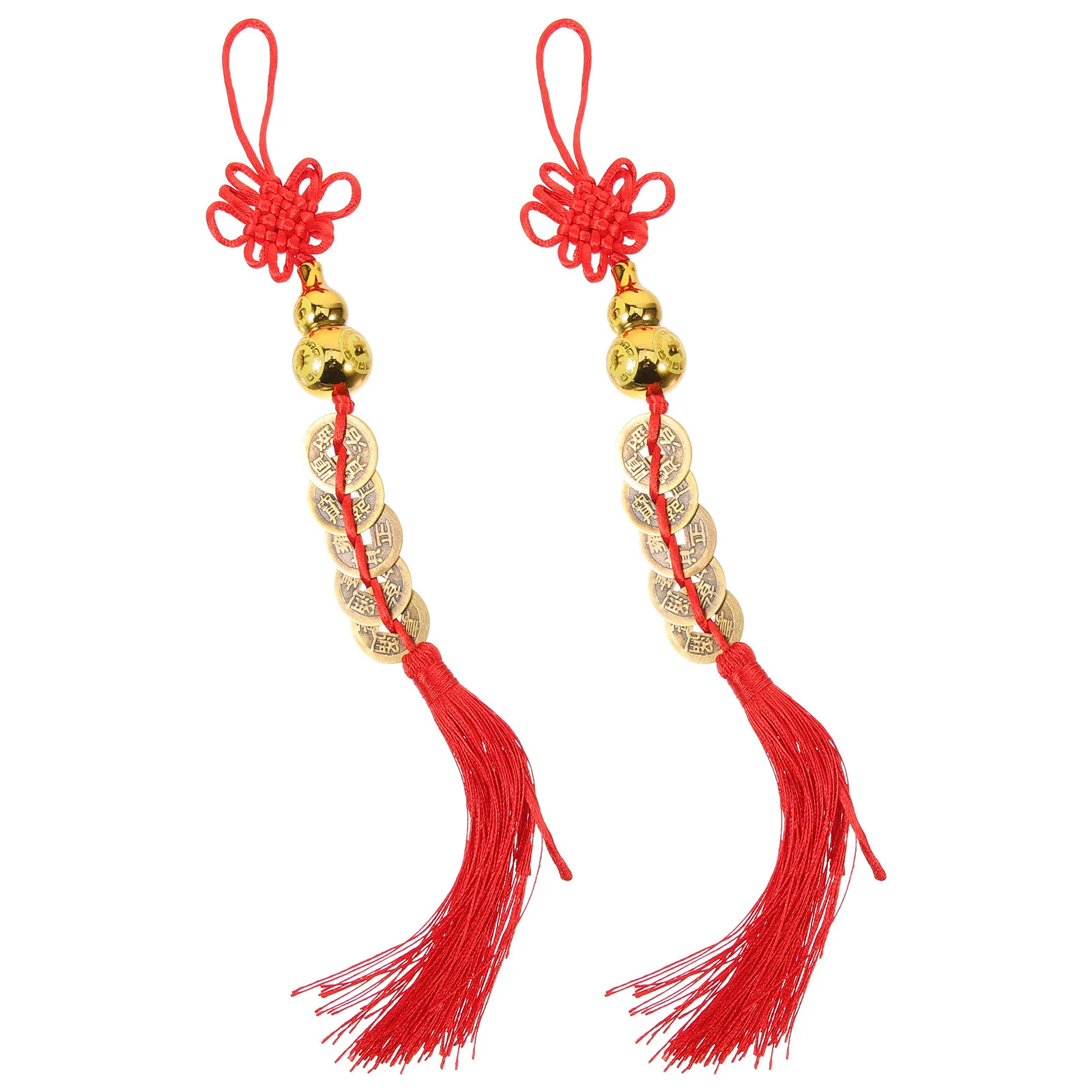 

2Pcs Chinese Gourd Hanging Ornaments Chinese New Year Pendant Fengshui Tassel Decorations Front Door Bonsai Decor Lucky Hanging