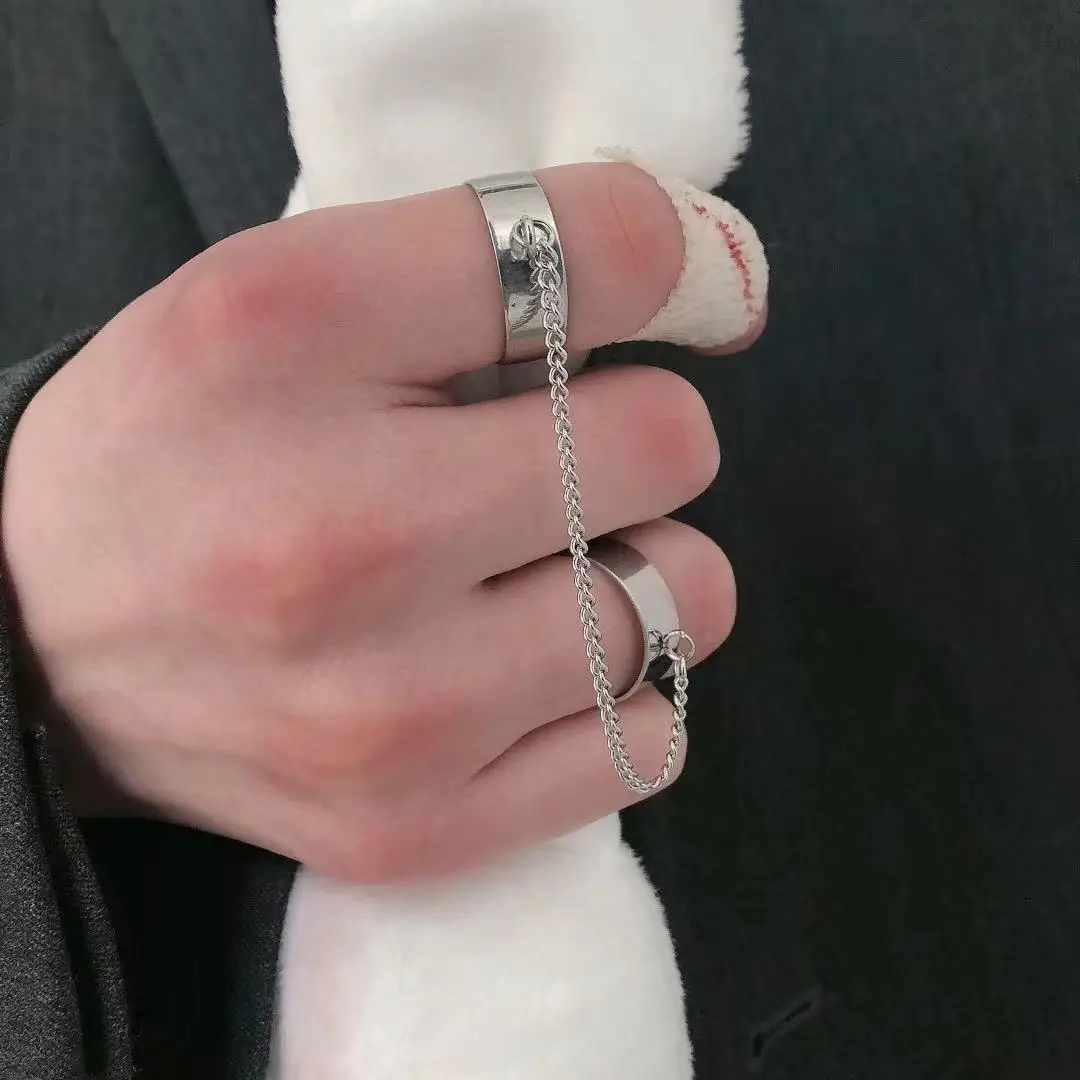 Retro Chain Connected Cross Ring Punk Gothic Rock Hip Hop Adjustable Open Ring Handmade Unisex Designer Jewelry Accessories Gift