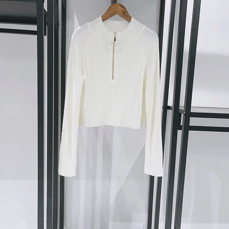 2025 feminino elegante terno de duas peças com zíper em torno do pescoço manga comprida cardigan ou saia midi