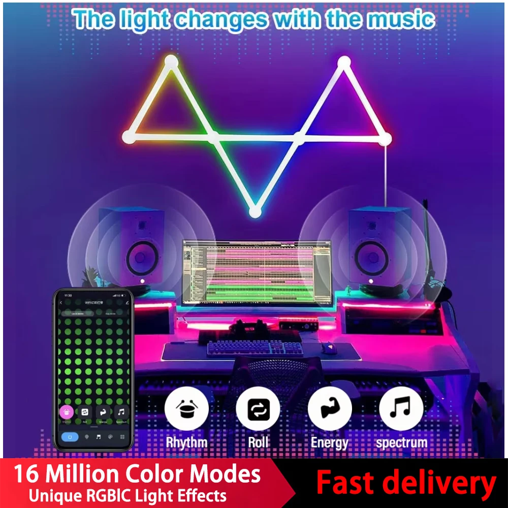 

6 шт./9 шт. интеллектуальная световая лента Smart RGB светодиодный настенный светильник с регулируемой яркостью, управление через приложение и режим «сделай сам», настенные светильники для декора комнаты