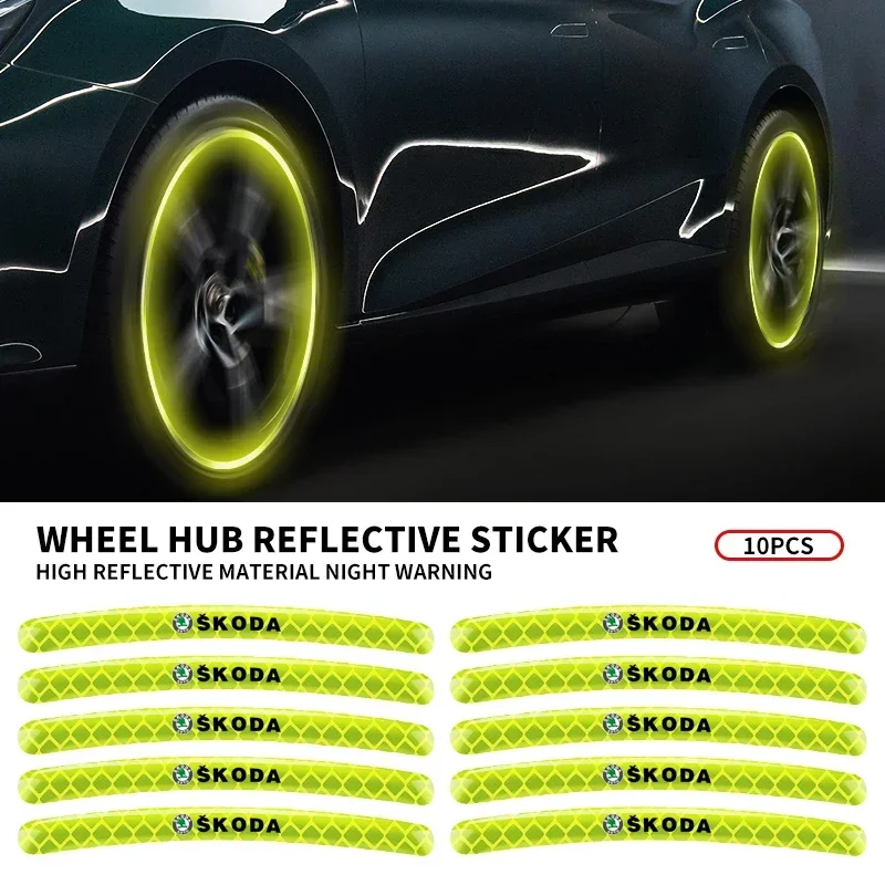 

10/15/20 шт., светоотражающая наклейка на ступицу колеса автомобиля, обод шины, светящиеся наклейки, светоотражающая полоса для безопасности дорожного движения для Стайлинг эмблемы Skoda