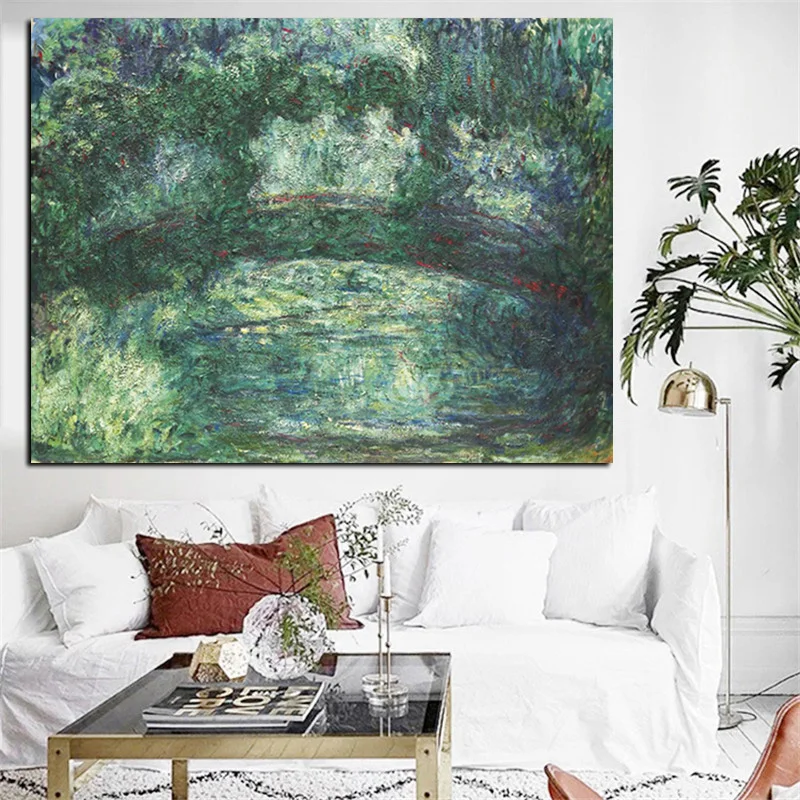 

Print Claude Monet Japanese Bridge Water Lily Impressionist Landscape Oil Painting on Canvas Poster Wall Picture for Living Room