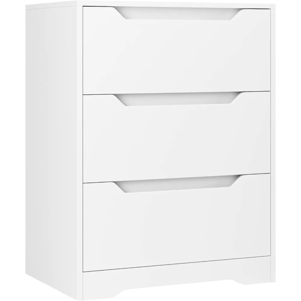

Modern Wood 3-Drawer Dresser Tall Nightstand with Cut-Out Handles Side End Table Storage Chest of Drawers Accent Furniture