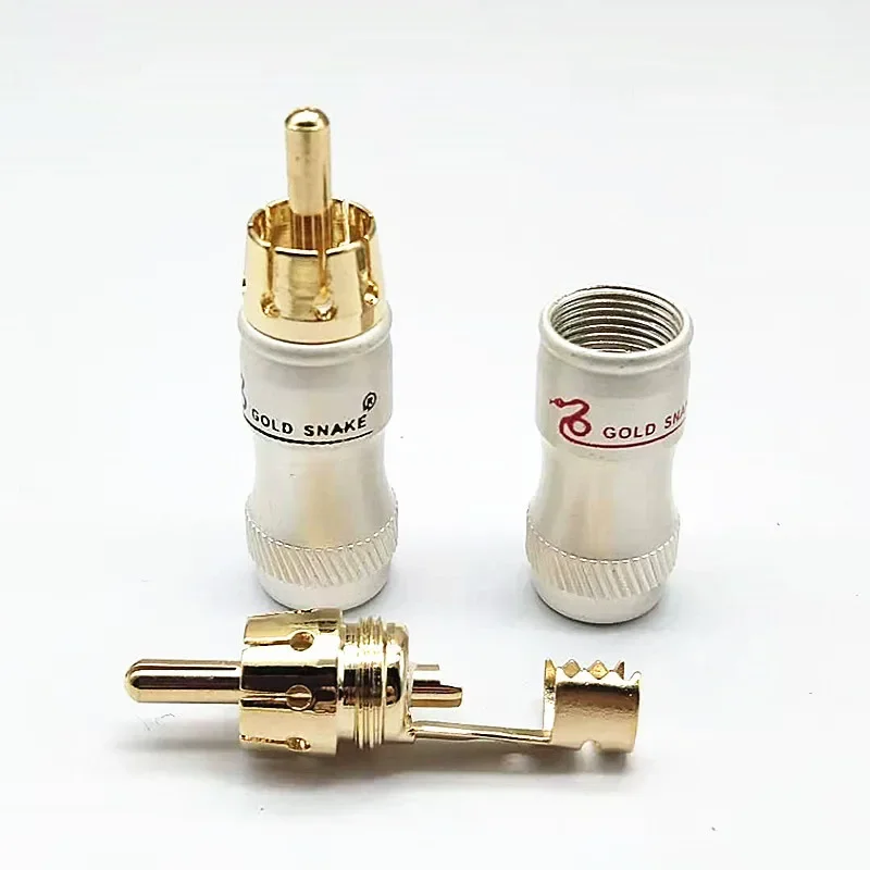 4pcs/lot Male Audio Video Connector Gold Adapter For Cable DIY gold snake RCA Plug HIFI Goldplated Audio Cable RCA