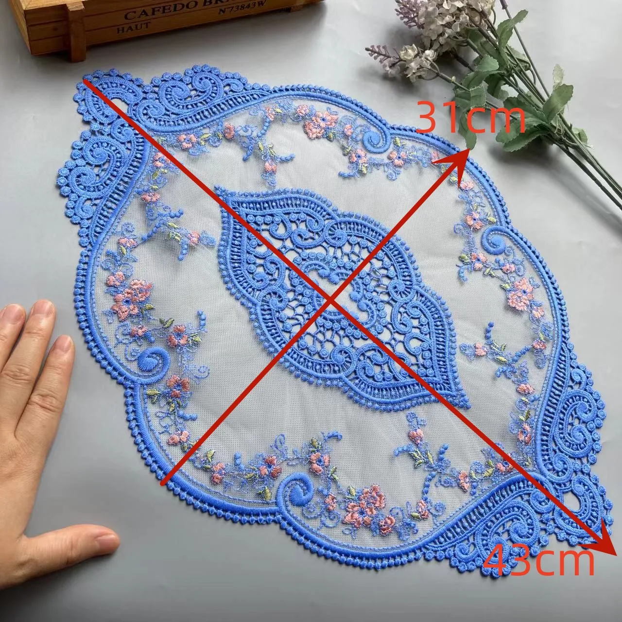 31*43 cm Lace Indigo Tablecloth Applique Ribbon Trim for Sofa Curtain Bed Cover Trimmings Home Textiles DIY Polyester Mesh