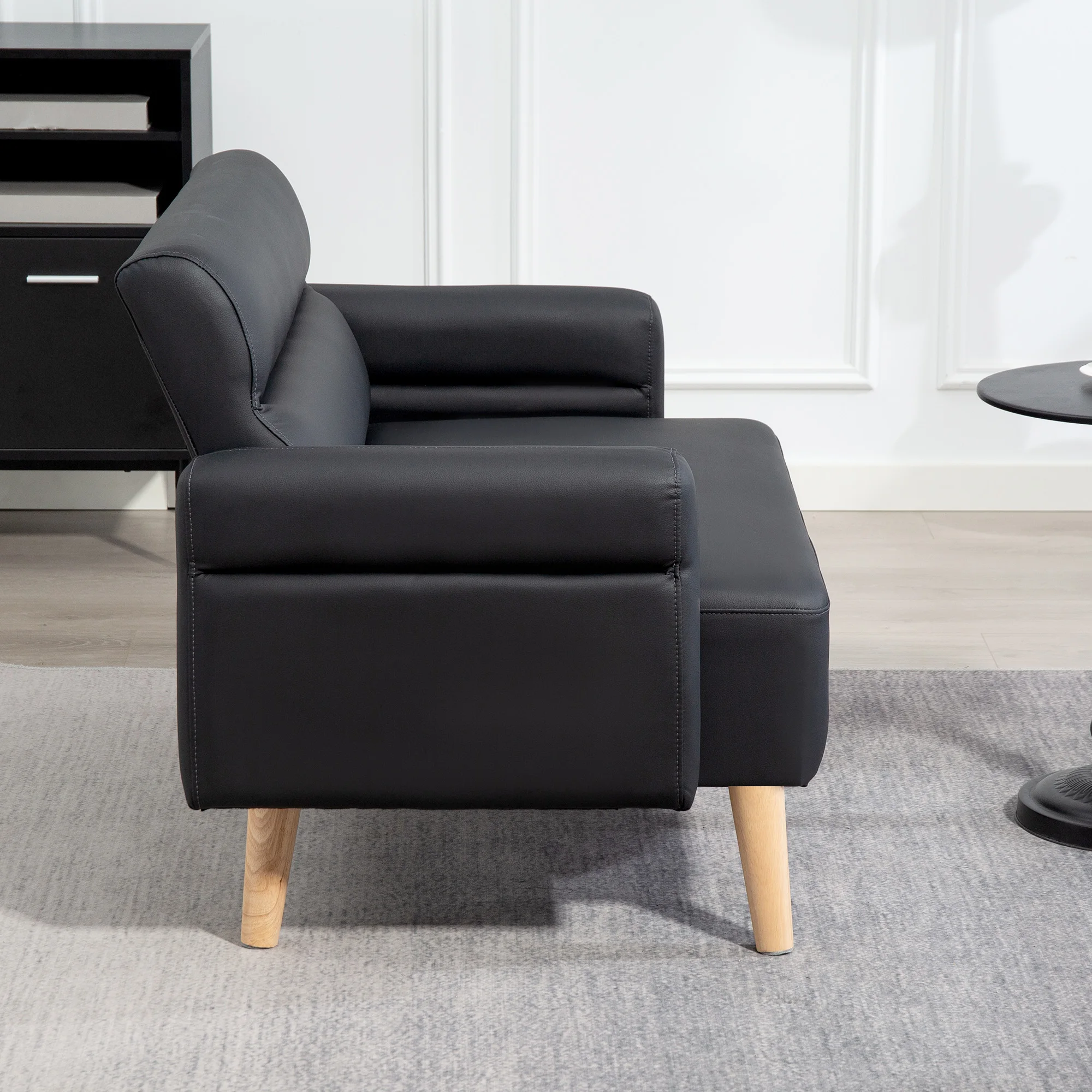 HOMCOM أريكة بمقعدين، أريكة حديثة من الجلد الصناعي مع أرجل خشبية #4