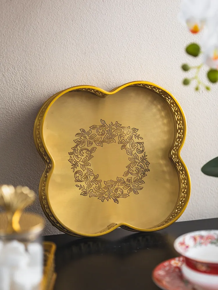 

Brass engraved tray home decoration retro engraved tray living room porch cabinet scented candle storage tray ornament