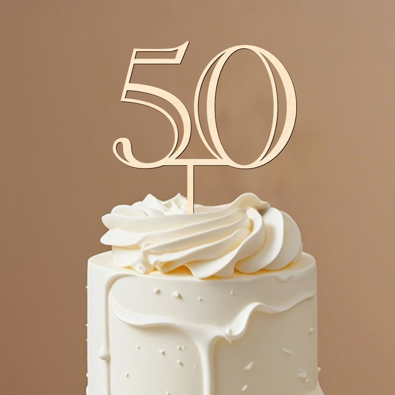 NUBECOM 50er Kuchen-Topper aus Holz, 50. Geburtstag Kuchendekoration, Nummer 50 Kuchenschmuck für Hochzeit, Jubiläum, Party, Kuchenschild – Detail 11