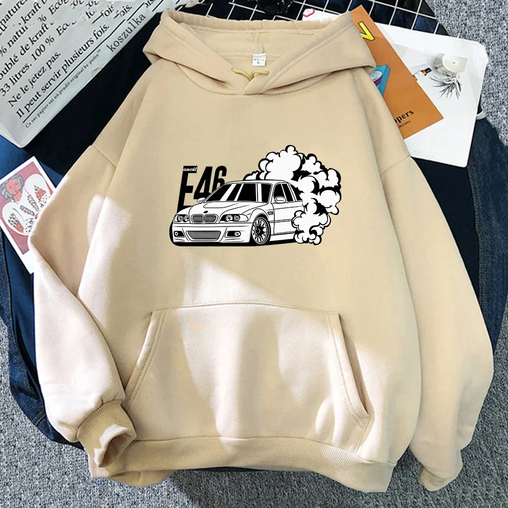 New E46 Car Graphic Printed Hooded Men Women Casual Loose Hoodies High Quality Sweatshirt Harajuku Streetwear Unisex Pullover