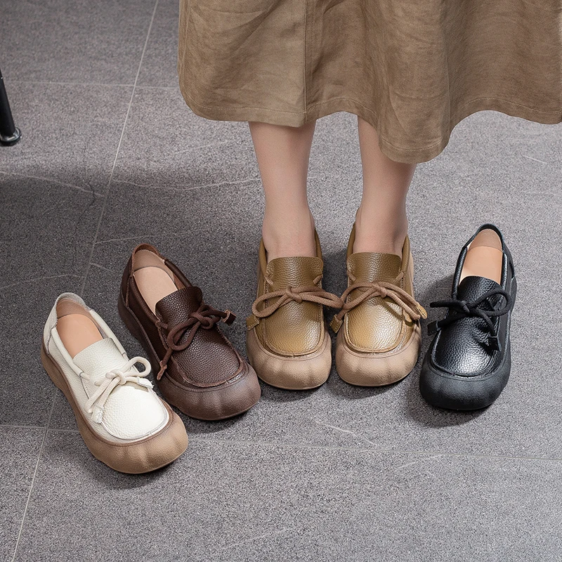 

New Fashion Women's Loafers Leather Retro Non-slip slip-on casual shoes Large Flat Comfort Mother's outdoor walking sneakers