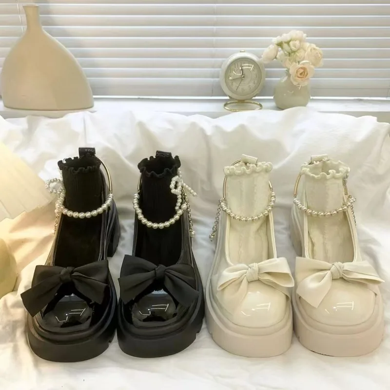 

Women Loafers French Style Thick Heel High Heels Soft Bottom Lolita Shoes Spring Autumn Mary Jane Shoes Women Zapatos De Mujer