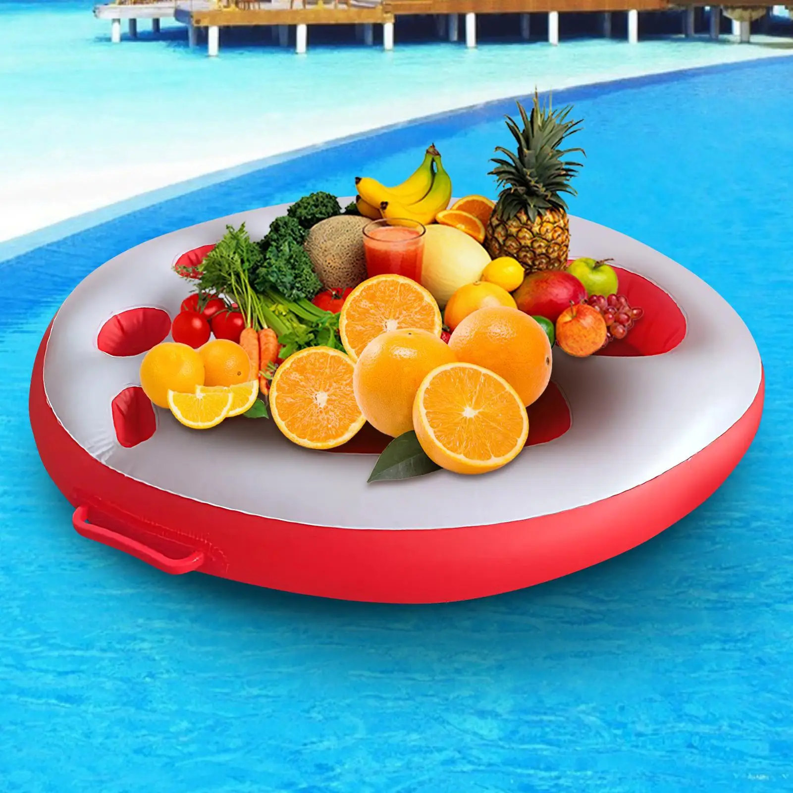 

Summer Sea Bucket Cup Holder Inflatable Pool Beach Swimming Play Family Party Float Beer Drink Tray Cooler Table Toy with Pump