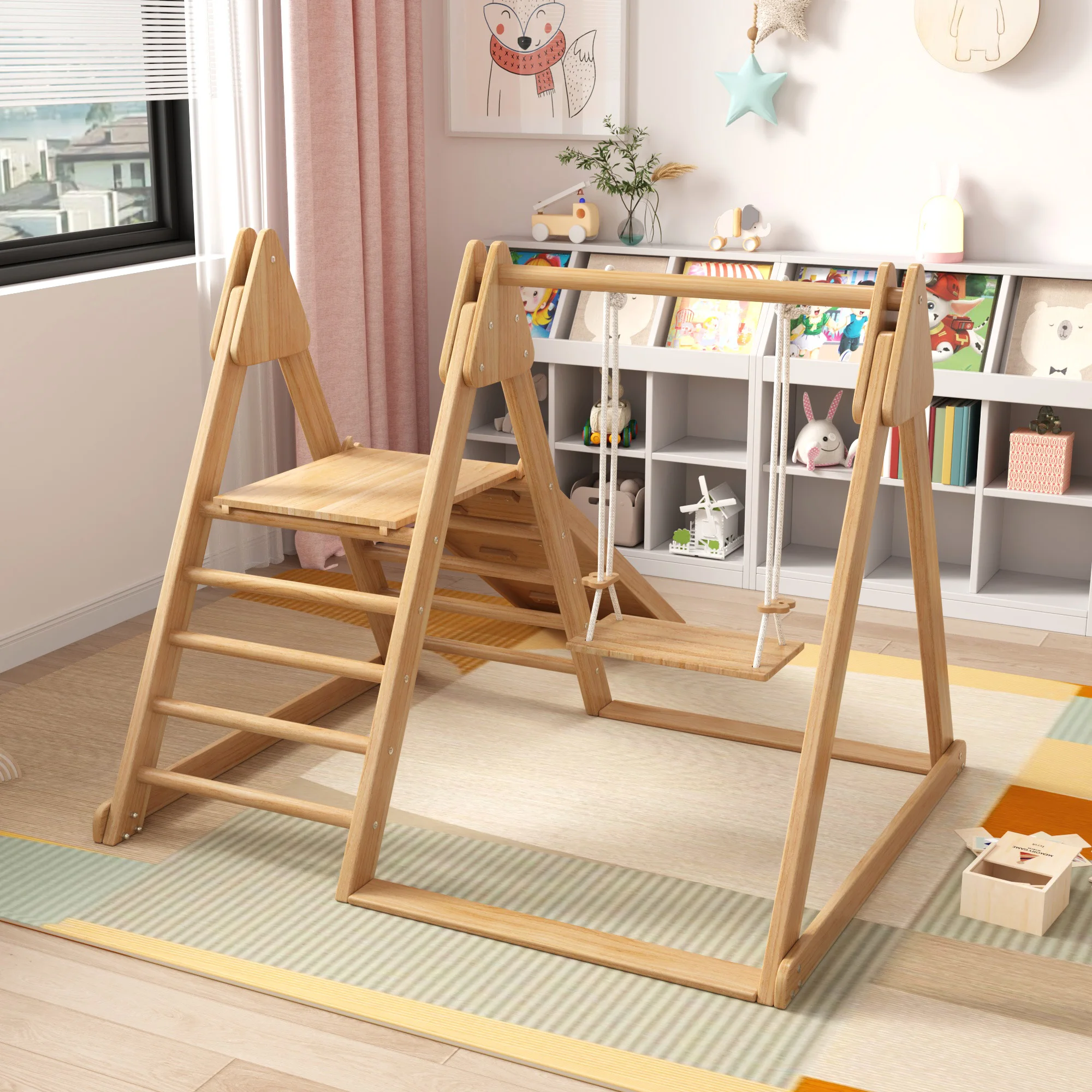 Slide and swing for children, wood toys for children. From solid pine, plywood. 3 in 1 CHILDREN'S toys with climber