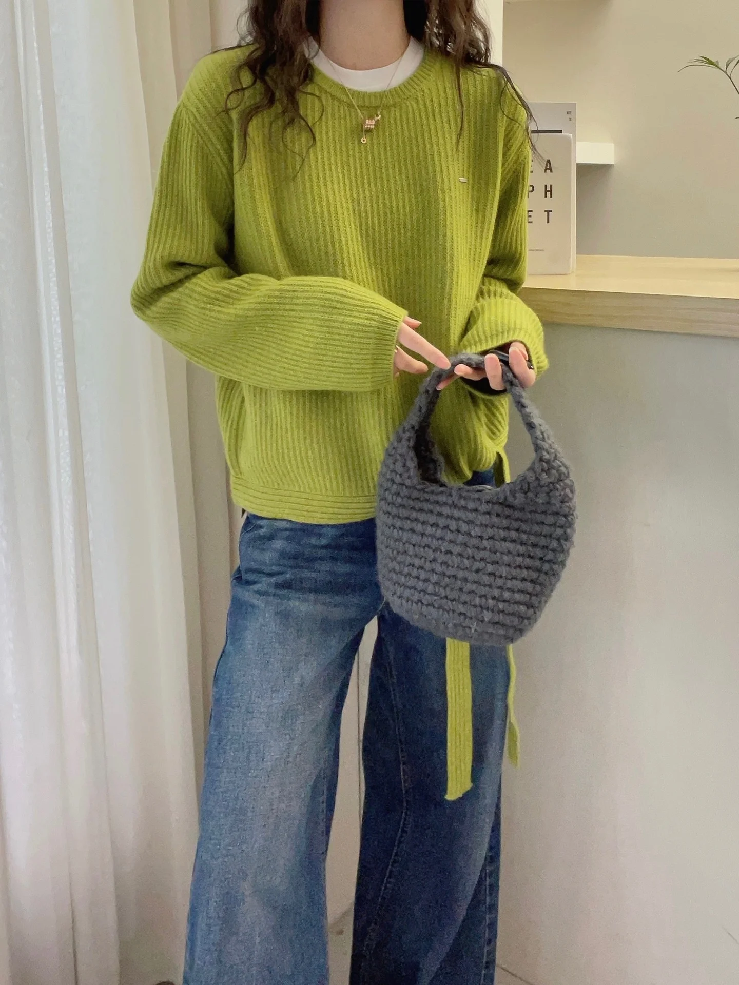 

Winter Thiened Long Sve Sweater Comfortable Loose Knitted Top Trendy Overhead Design Versatile Faionable Winterwear