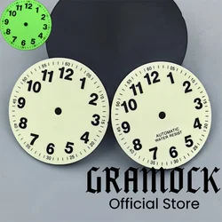 Gramock New 29mm Full Green Luminous Twelve-Digit Pilot Cream Dial And Hands Suitable For NH35/36 ETA PT5000 Miyota8215 Movemen