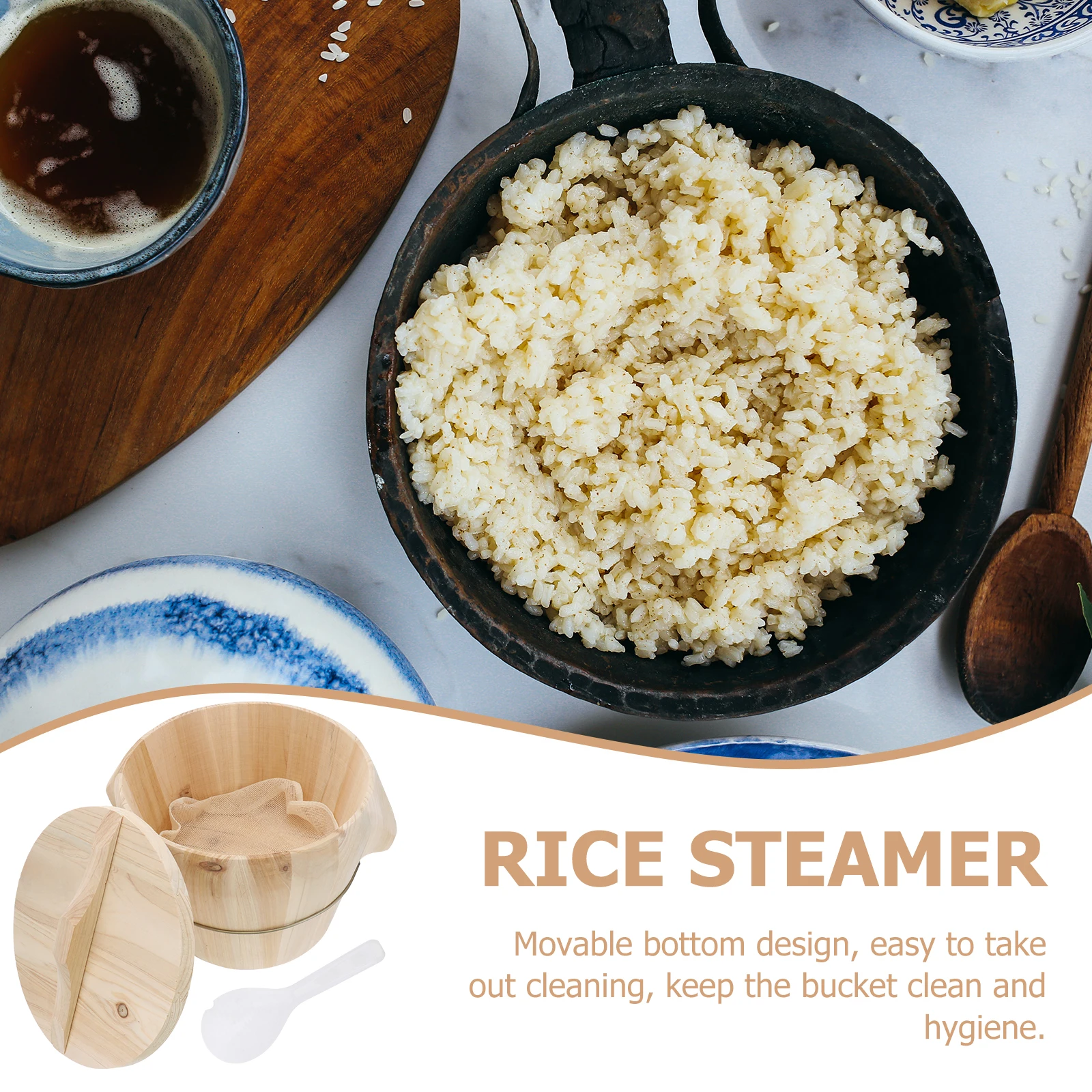 

1pc Steamed Rice Wooden Bucket Natural Cedar Barrel for Food Storage Kitchen Supplies Hand Polished Movable Bottom Fast Steam