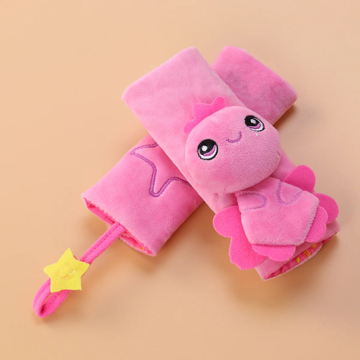 Protetor de Cinto de Segurança para Carrinho de Bebê com Design de Animal em Cartoon Rosa