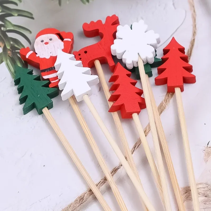 200/50PCS Christmas Fruit Skewer Santa Claus Disposable Buffet Food Toothpicks Cupcake Topper Xmas New Year Party Decoration - view 4