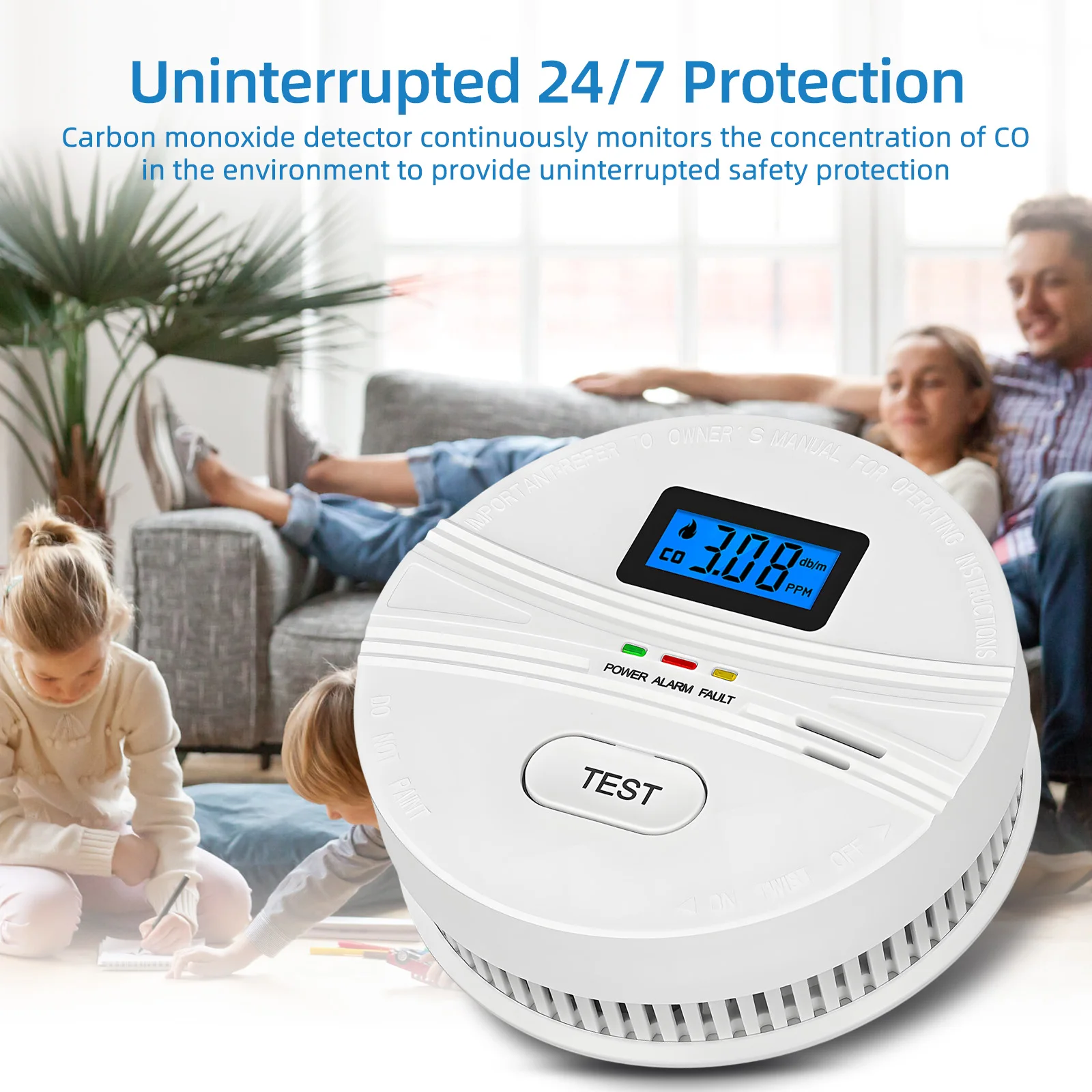 LCD Portable Fire Co Alarm Smoke Detector and Carbon Monoxide Detector 2 in 1 CO and Smoke Detectors Test Button Sound Warning