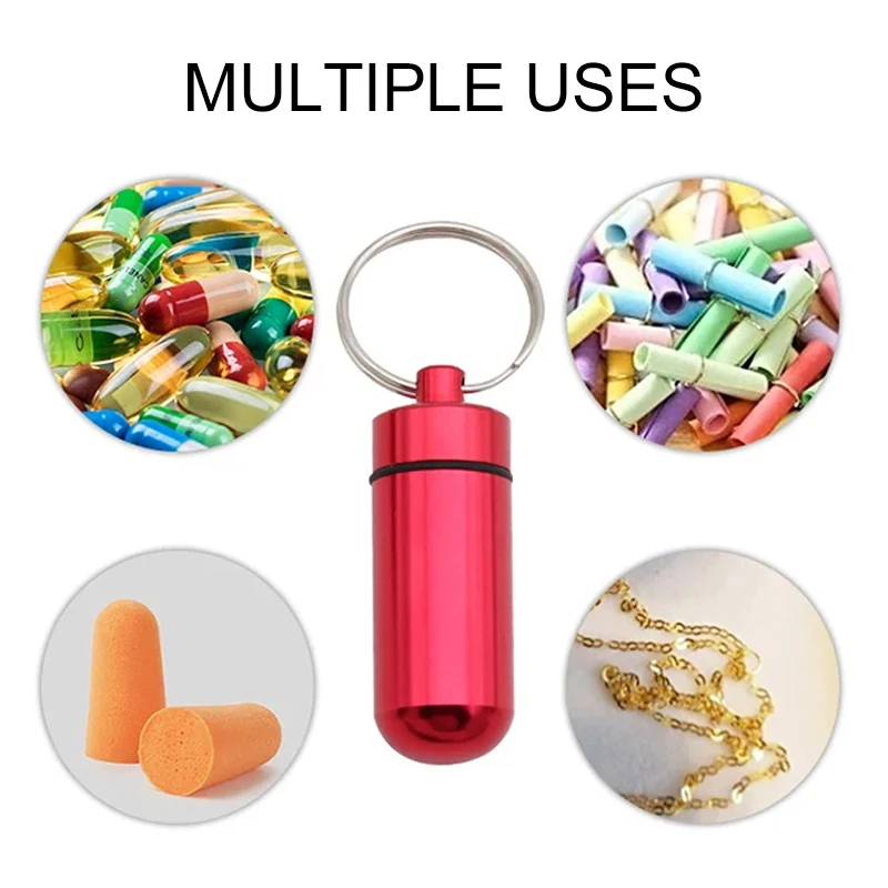 1/5PCS Aluminum Mini Pill Box Keychain – Airtight Metal Medicine Holder for EDC, Travel, Camping & Daily Supplement Carry TMZ