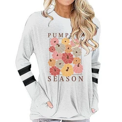 Pumpkin Season Casual Woman T-shirts Boho Fall Autumn Essential Long-sleeved T-shirt Autumn Pumpkin Boho Classic Fall T-shirts