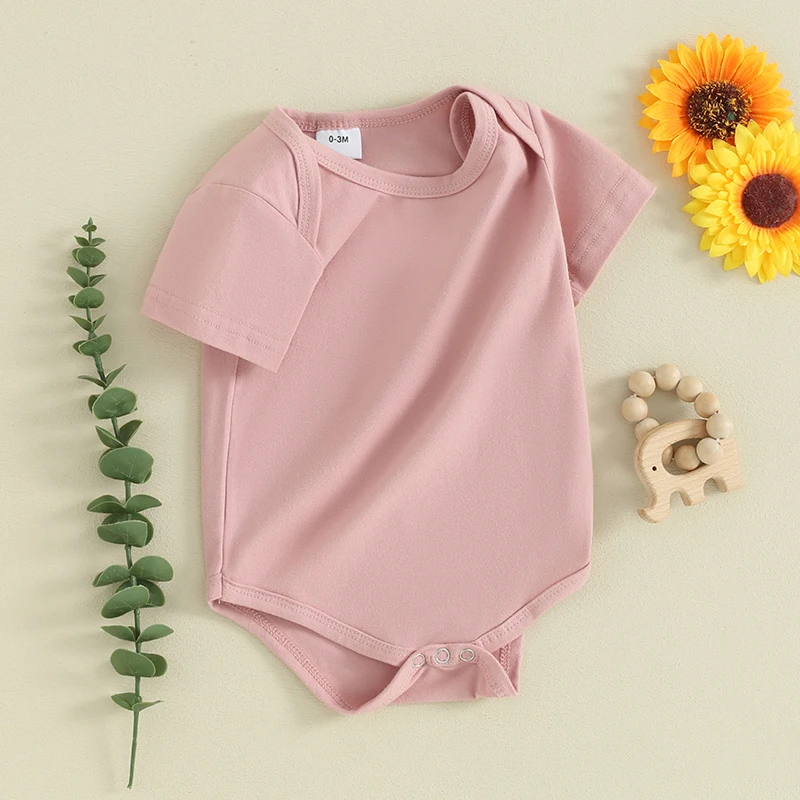 

Infant Toddler Baby Boy Girl Solid Short Sleeve Bodysuit T-shirt Romper Jumpsuit Newborn Summer Clothes