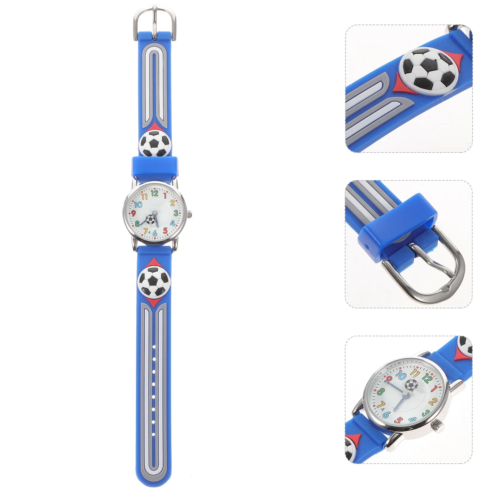 블루 축구공 만화 패턴 시계 편안하고 내구성이 뛰어난 쿼츠 무브먼트 손목시계 캐주얼 시계