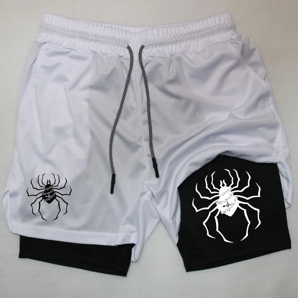 Y2K Men Performance Shorts for Men Breathable Spider Print Gym Shorts Summer Sports Fitness Workout Jogging Short Pants